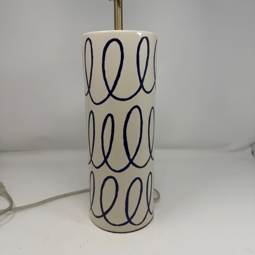 Kate Spade New York Ceramic Table Lamp Navy Blue Squiggly Line Print 12"